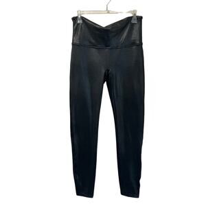 Spanx Faux Leather Leggings Black Snake Print Shaping High Rise Pants Women’s XL